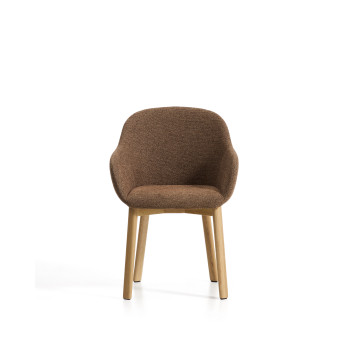 Meila chair with terracotta chenille armrests and solid oak legs with a natural finish