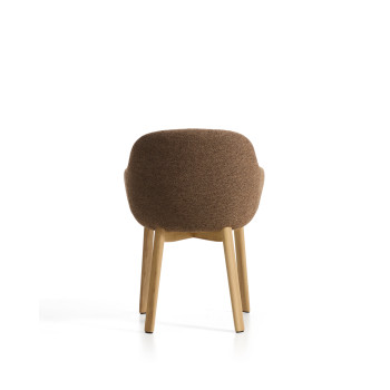 Meila chair with terracotta chenille armrests and solid oak legs with a natural finish