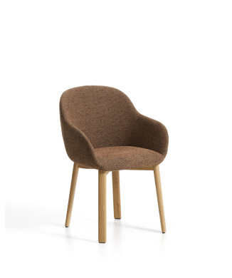 Meila chair with terracotta chenille armrests and solid oak legs with a natural finish