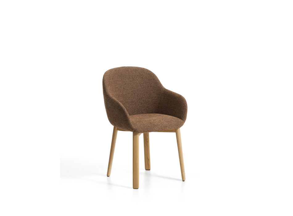 Meila chair with terracotta chenille armrests and solid oak legs with a natural finish