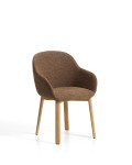 Meila chair with terracotta chenille armrests and solid oak legs with a natural finish