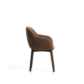 Meila chair with terracotta chenille armrests and solid oak legs with walnut finish