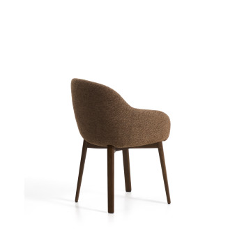 Meila chair with terracotta chenille armrests and solid oak legs with walnut finish