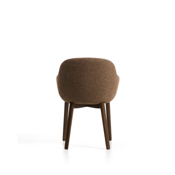 Meila chair with terracotta chenille armrests and solid oak legs with walnut finish