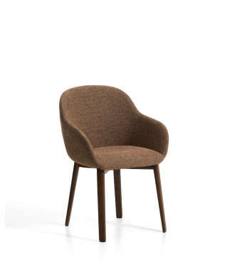 Meila chair with terracotta chenille armrests and solid oak legs with walnut finish