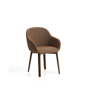 Meila chair with terracotta chenille armrests and solid oak legs with walnut finish