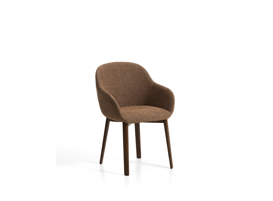 Meila chair with terracotta chenille armrests and solid oak legs with walnut finish