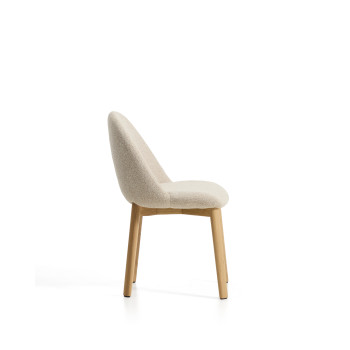 Meila chair in beige chenille and solid oak legs with a natural finish
