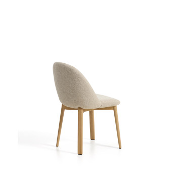 Meila chair in beige chenille and solid oak legs with a natural finish