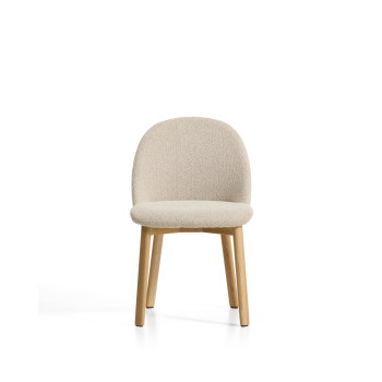Meila chair in beige chenille and solid oak legs with a natural finish