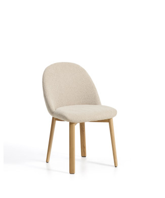 Meila chair in beige chenille and solid oak legs with a natural finish