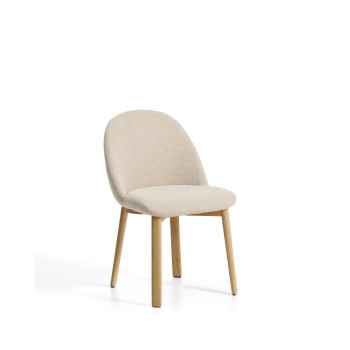 Meila chair in beige chenille and solid oak legs with a natural finish
