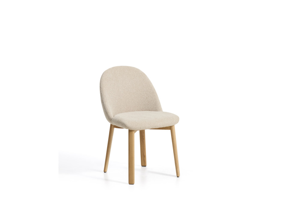 Meila chair in beige chenille and solid oak legs with a natural finish
