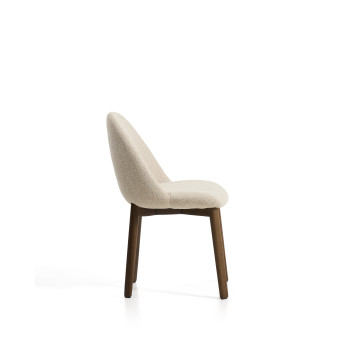 Meila chair in beige chenille and solid oak legs with walnut finish