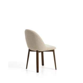 Meila chair in beige chenille and solid oak legs with walnut finish
