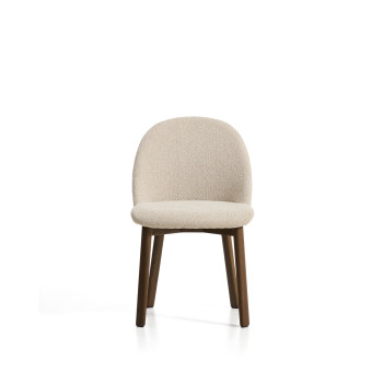 Meila chair in beige chenille and solid oak legs with walnut finish