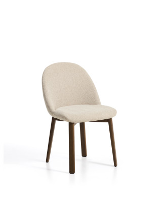 Meila chair in beige chenille and solid oak legs with walnut finish