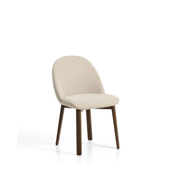 Meila chair in beige chenille and solid oak legs with walnut finish