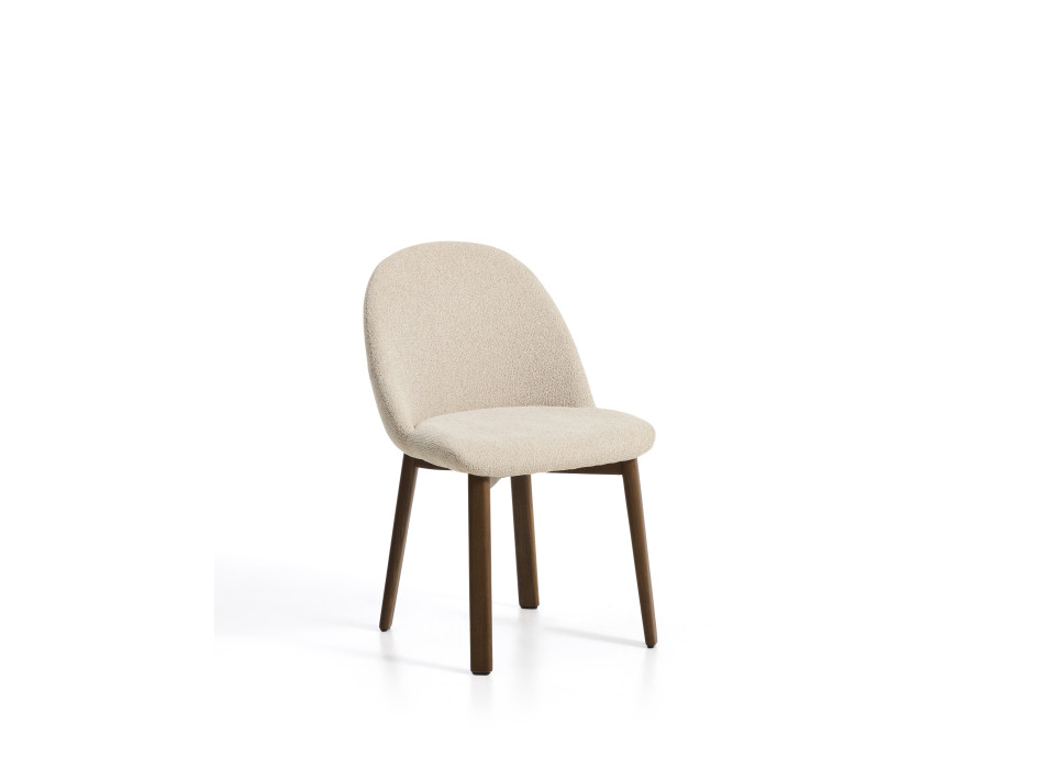 Meila chair in beige chenille and solid oak legs with walnut finish