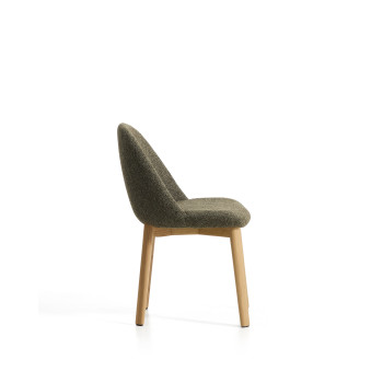 Meila chair in green chenille and solid oak legs with a natural finish