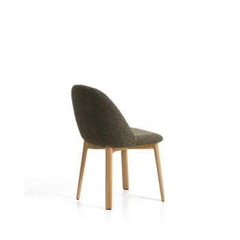 Meila chair in green chenille and solid oak legs with a natural finish