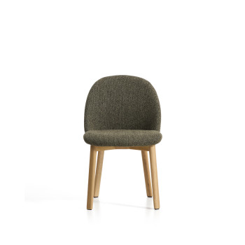 Meila chair in green chenille and solid oak legs with a natural finish
