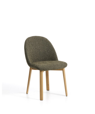 Meila chair in green chenille and solid oak legs with a natural finish