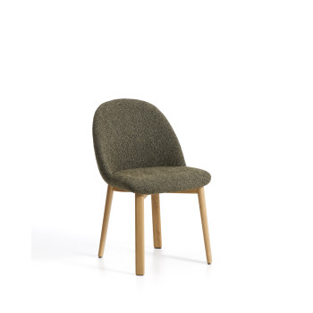 Meila chair in green chenille and solid oak legs with a natural finish
