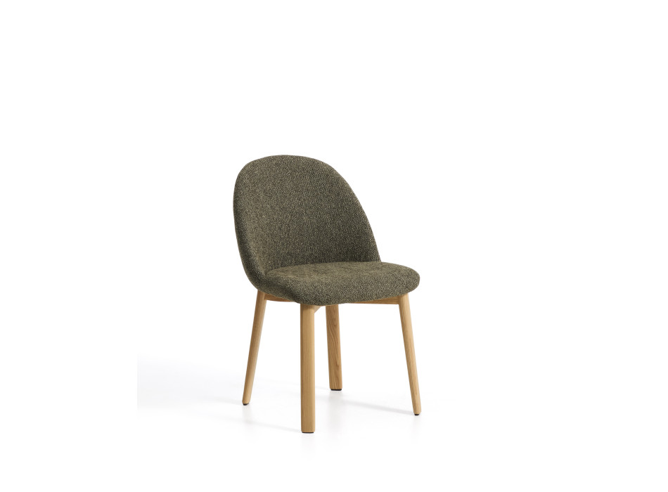 Meila chair in green chenille and solid oak legs with a natural finish