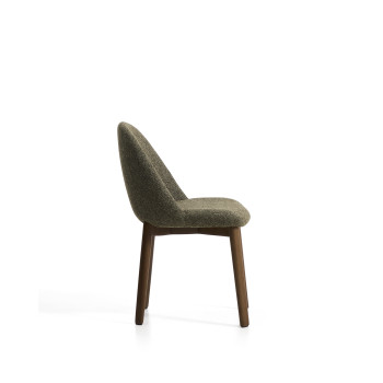 Meila chair in green chenille and solid oak legs with walnut finish