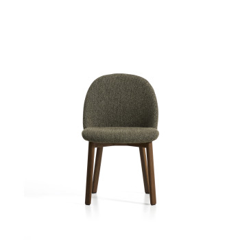 Meila chair in green chenille and solid oak legs with walnut finish