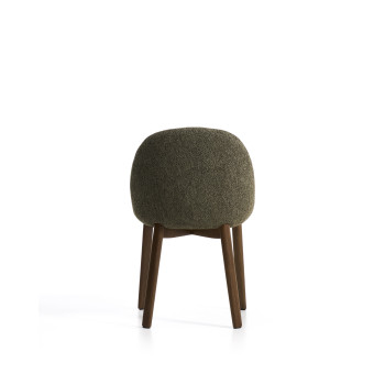 Meila chair in green chenille and solid oak legs with walnut finish