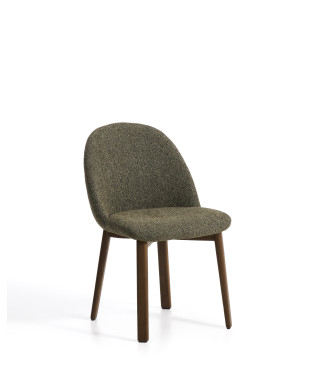 Meila chair in green chenille and solid oak legs with walnut finish