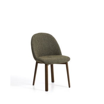 Meila chair in green chenille and solid oak legs with walnut finish
