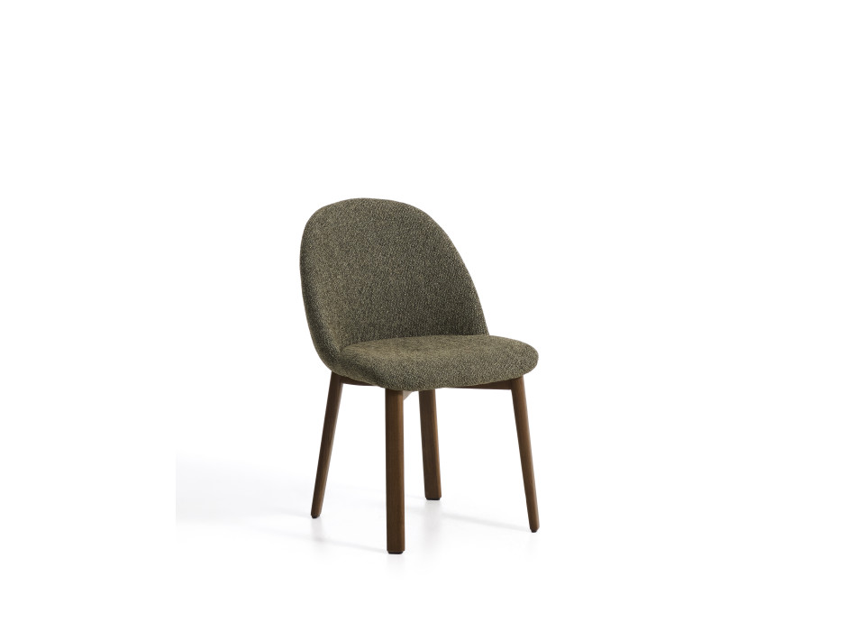 Meila chair in green chenille and solid oak legs with walnut finish
