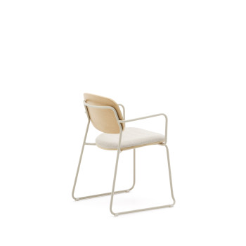 Meli chair in ash veneer with beige chenille seat and beige metal frame FSC Mix Credit