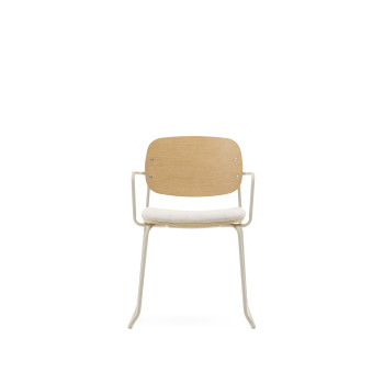 Meli chair in ash veneer with beige chenille seat and beige metal frame FSC Mix Credit
