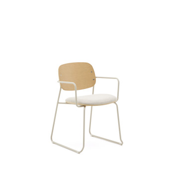 Meli chair in ash veneer with beige chenille seat and beige metal frame FSC Mix Credit