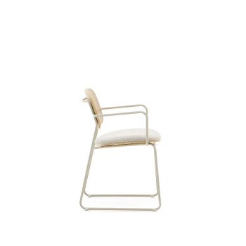 Meli chair in ash veneer with beige chenille seat and beige metal frame FSC Mix Credit
