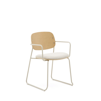 Meli chair in ash veneer with beige chenille seat and beige metal frame FSC Mix Credit