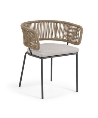 Nadin chair in beige rope and zinc steel legs and zinc-plated steel legs