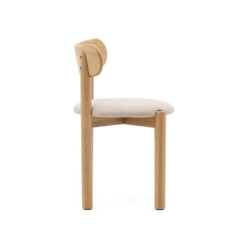 Nebai chair in beige chenille with solid oak frame, natural finish FSC MIX C