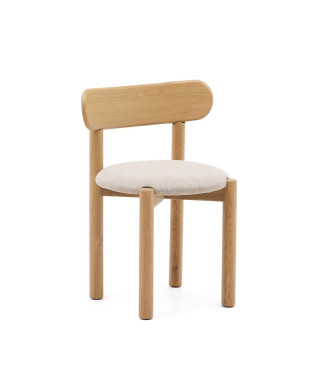 Nebai chair in beige chenille with solid oak frame, natural finish FSC MIX C