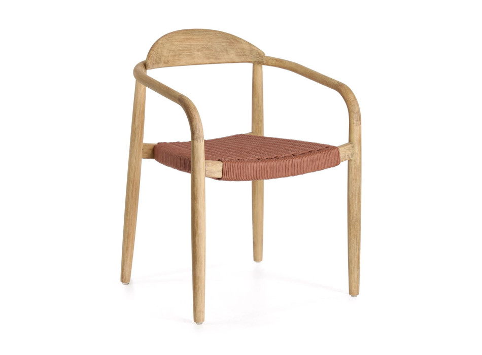 Nina chair in solid acacia wood and rope in terracotta acacia and rope