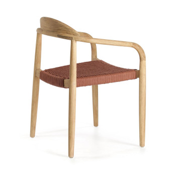 Nina chair in solid acacia wood and rope in terracotta