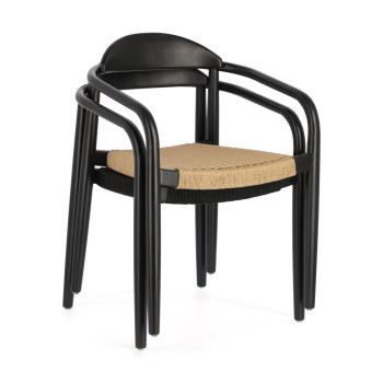 Nina chair in solid acacia wood with a black finish and beige paper cord FSC 100%