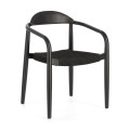 Nina chair in solid acacia wood with a matt black finish and black rope FSC 100%