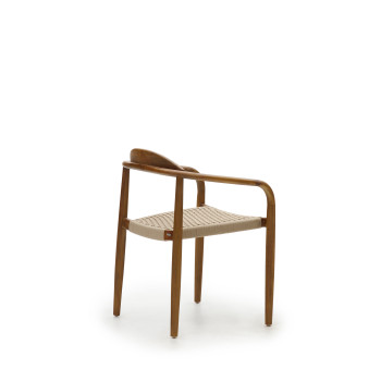 Nina chair in solid acacia wood with walnut finish and beige rope FSC 100%