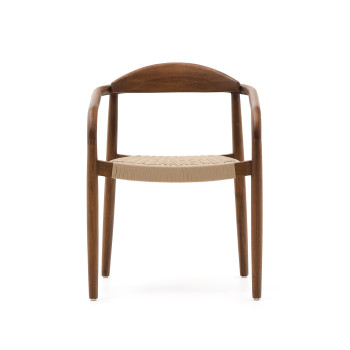 Nina chair in solid acacia wood with walnut finish and beige rope FSC 100%