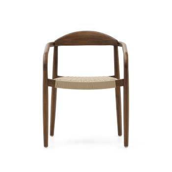 Nina chair in solid acacia wood with walnut finish and beige rope FSC 100%
